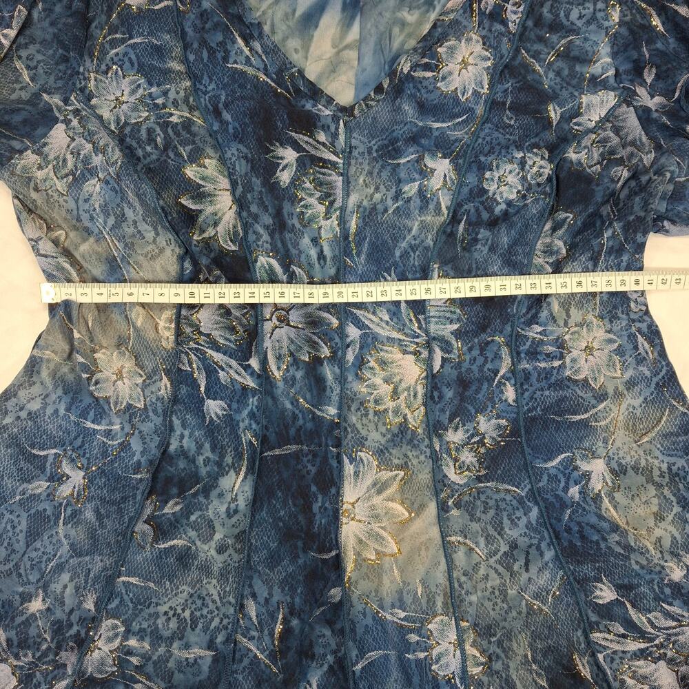 Sami & Jo Plus 1X Blue Floral VNeck Flare Sleeve ALine Dress Boho Stretch Casual - Picture 4 of 9